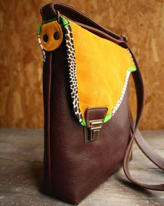 Sac Maïko en cuir aubergine et jaune