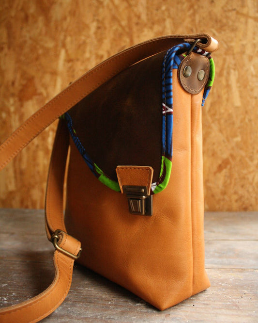 Sac Maïko en cuir naturel et marron vieilli