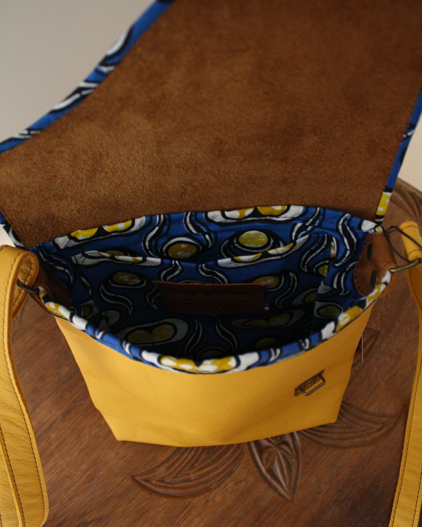 Sac Maïko en cuir jaune et marron vieilli