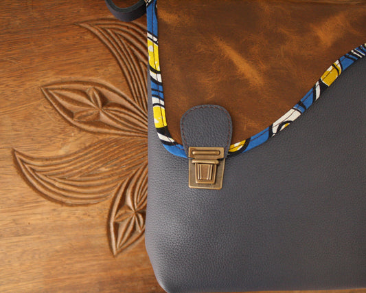 Sac Maïko en cuir bleu et marron vieilli