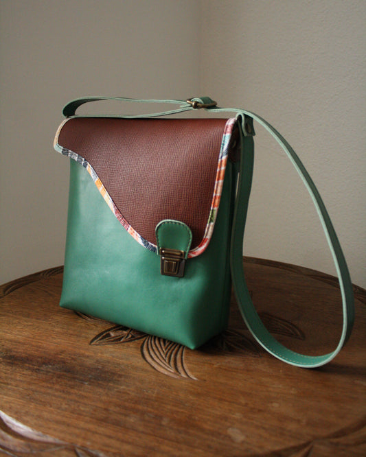 Sac Maïko en cuir vert d'eau et acajou
