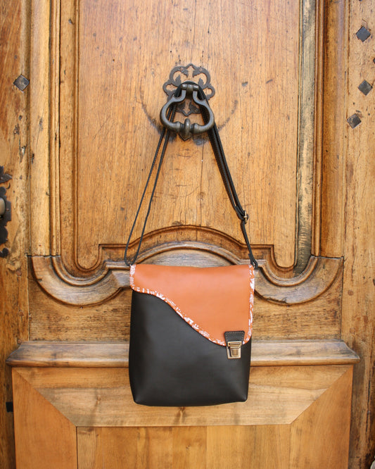 Sac Maïko en cuir noir et roux