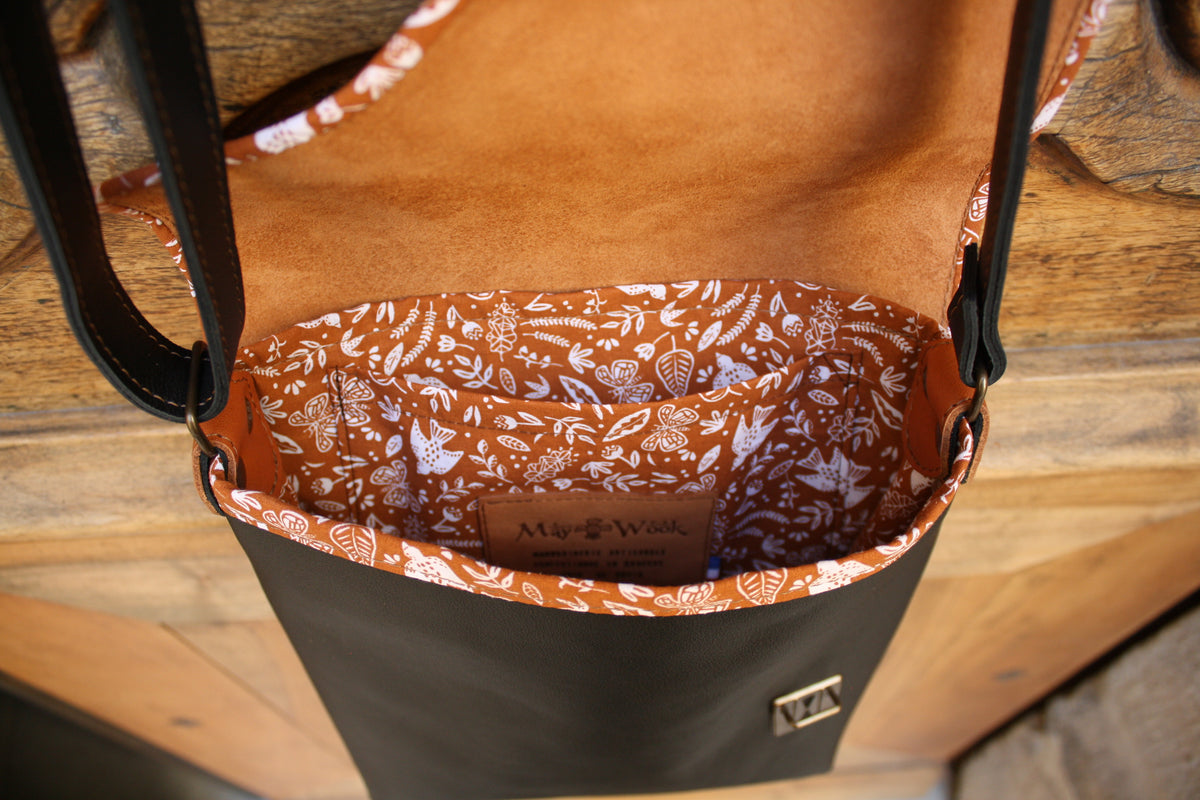 Sac Maïko en cuir noir et roux
