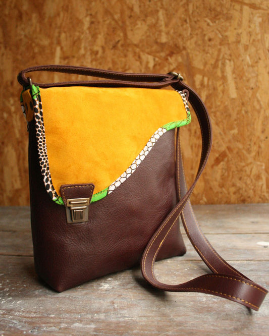 Sac Maïko en cuir aubergine et jaune