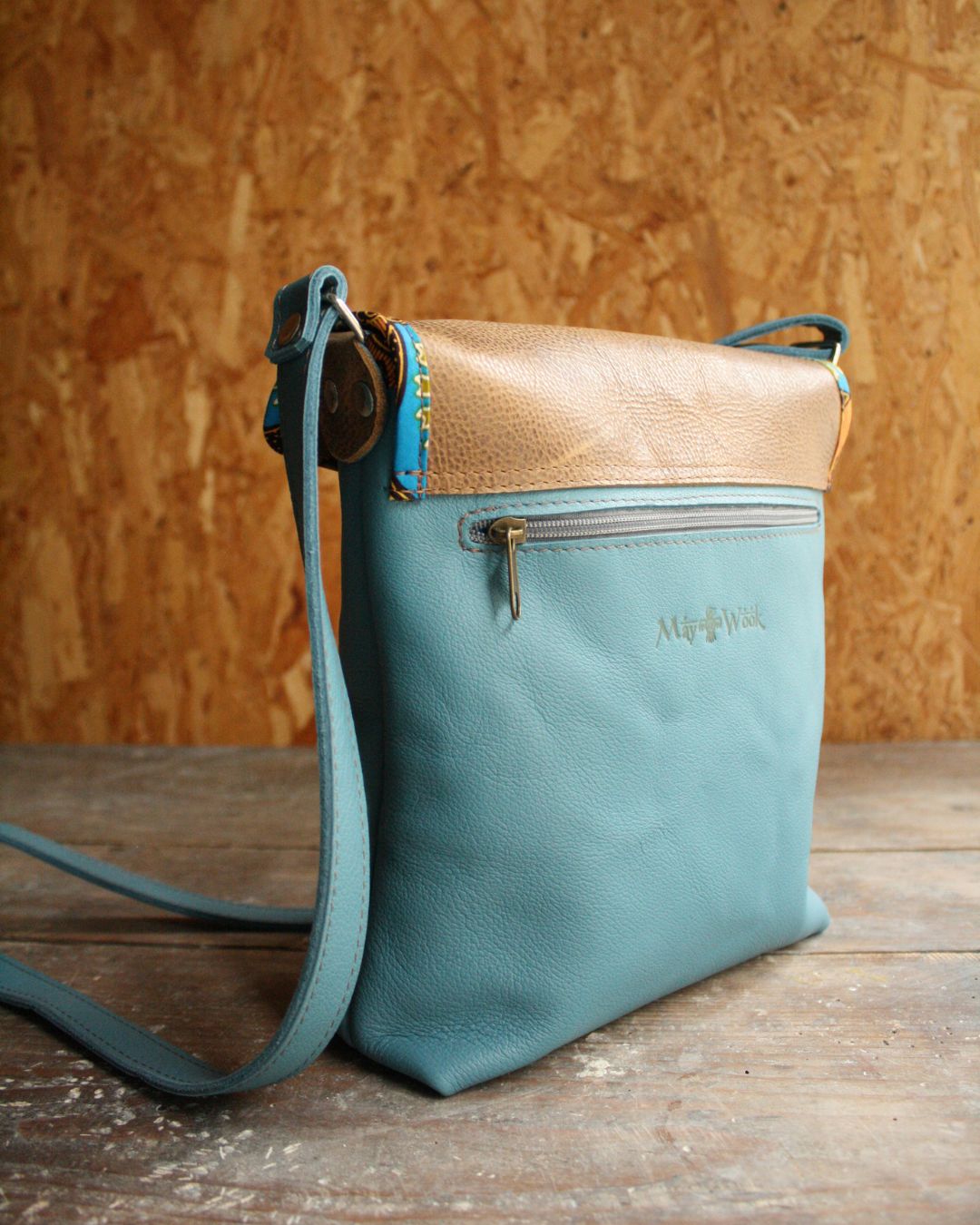 Sac Maïko en cuir bleu et marron vieilli