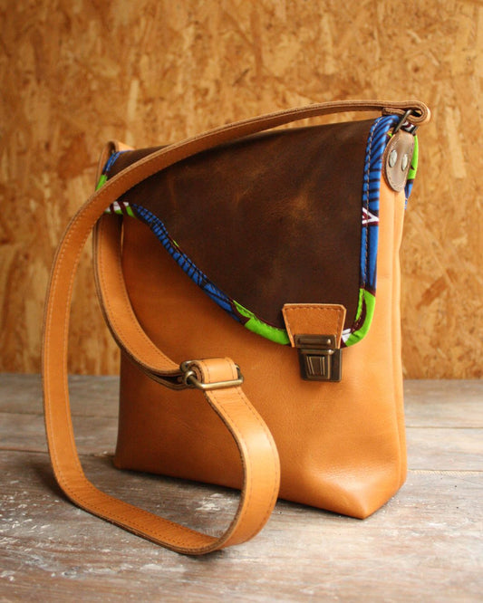 Sac Maïko en cuir naturel et marron vieilli