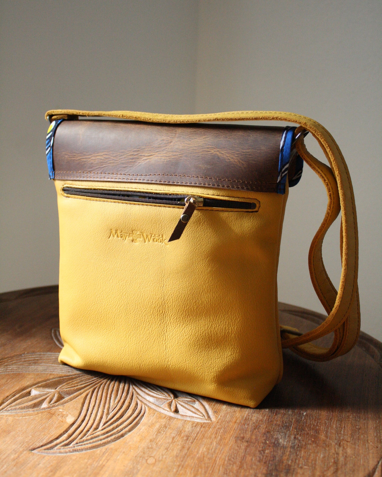 Sac Maïko en cuir jaune et marron vieilli