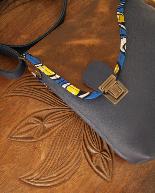 Sac Maïko en cuir bleu et marron vieilli