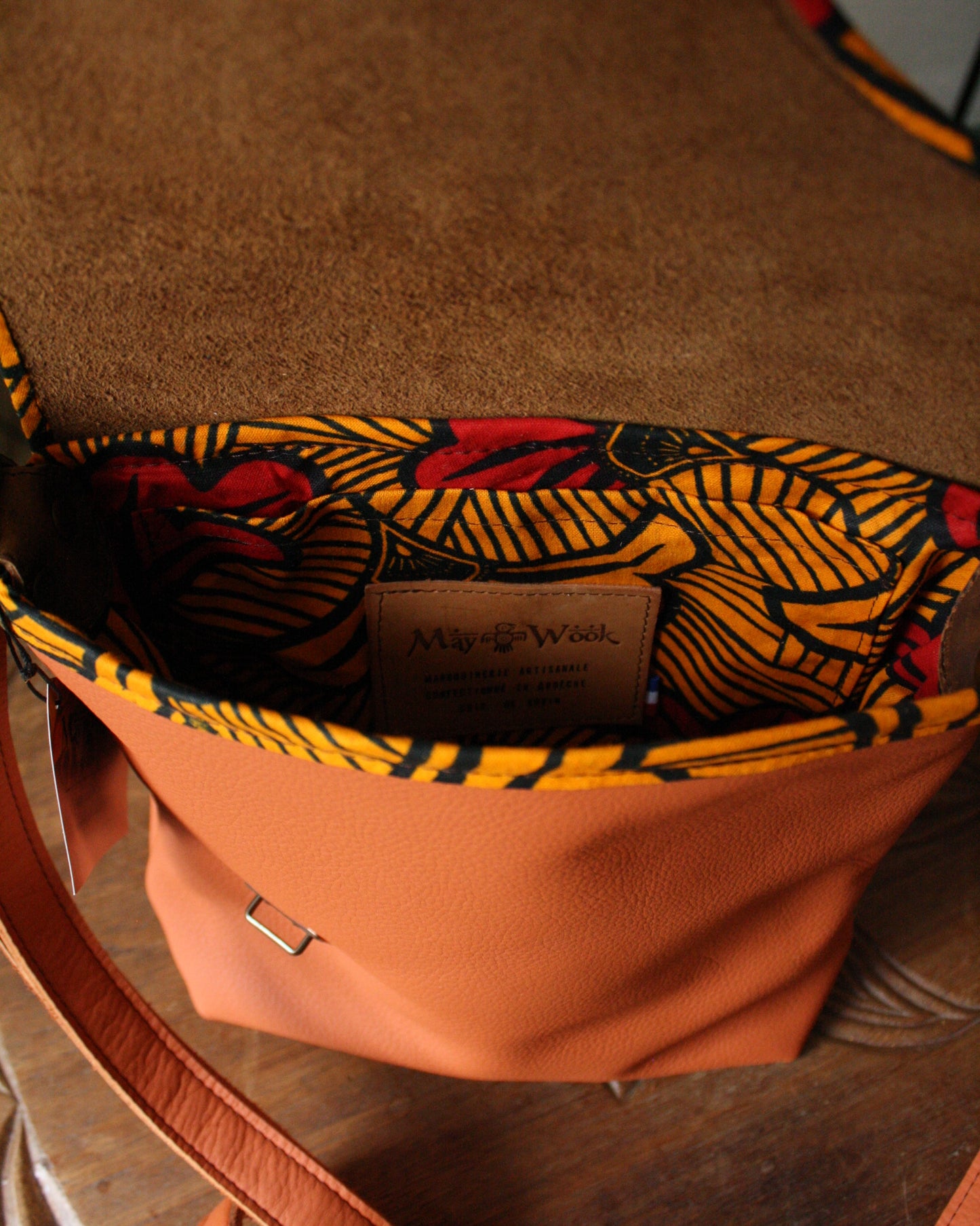 Sac Maïko en cuir orange et marron vieilli