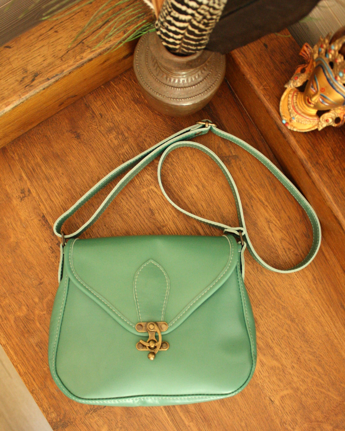 Besace Ninou en cuir vert d'eau