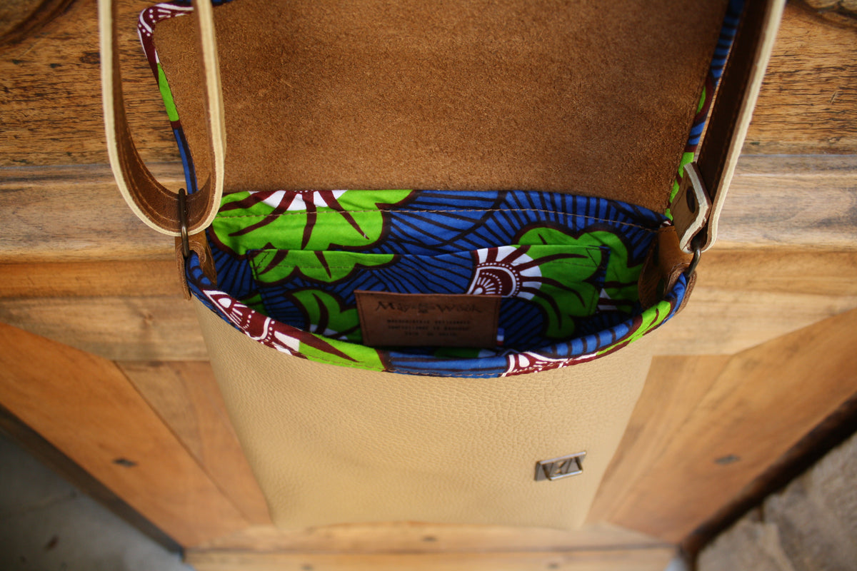 Sac Maïko en cuir beige et marron vieilli