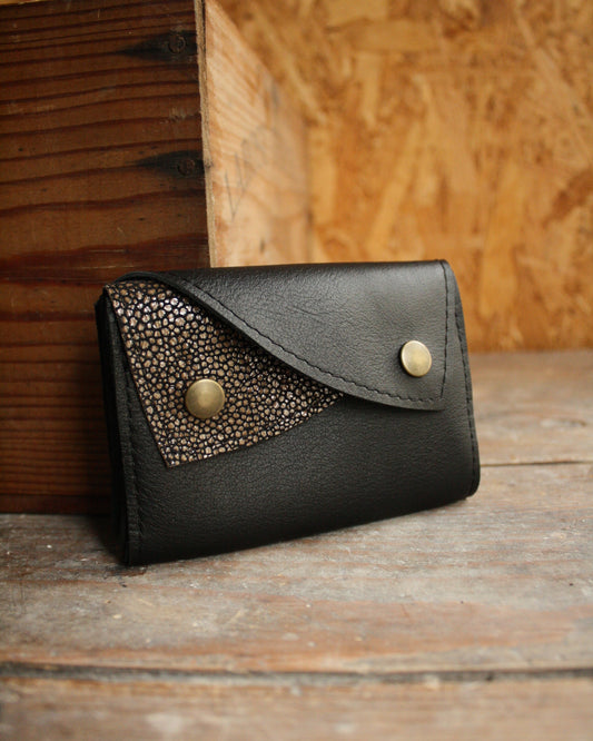 Portefeuille bicolore en cuir noir et galuchat N°1