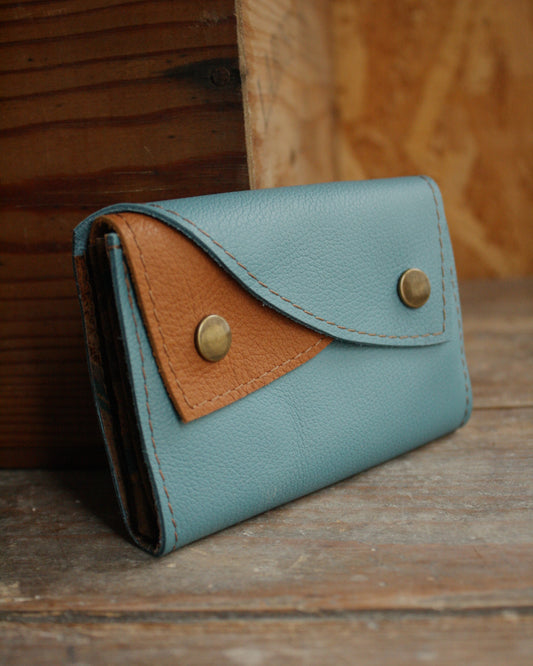 Portefeuille bicolore en cuir bleu et camel N°2