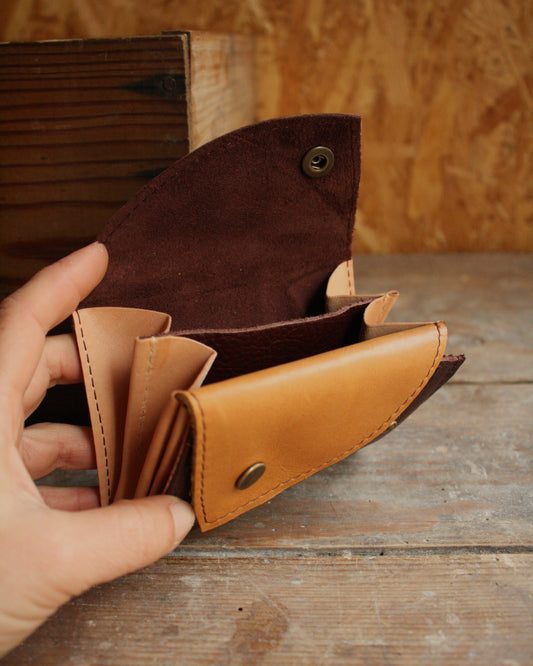Portefeuille bicolore en cuir aubergine et gold  N°5